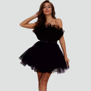 Trägerloses Tüllkleid mit mehrlagigem Rock - Arvani – Schwarz
