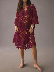 Strand-Midikleid mit Spitzen-Überwurf – Weinrot