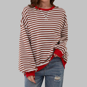 Viveca - Gestreiftes Langarm-Sweatshirt in Soft-Touch-Qualität – Rot