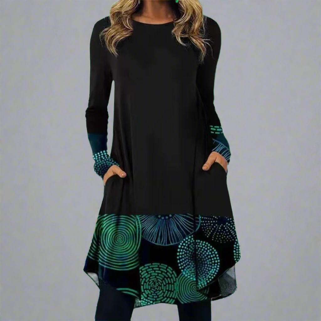 Ysolde | Modisches Kleid mit bedrucktem Bund aus Premium-Stoff