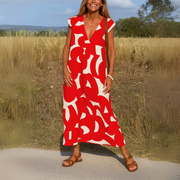 Tallisia - Midikleid mit V-Ausschnitt und weichem Griff – Rot
