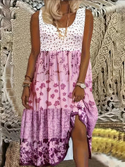 Nancy - Modisches Boho-Midikleid – Dunkelpink