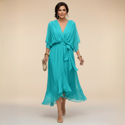 MARTA™ | CHIFFONKLEID MIT V-AUSSCHNITT – Marineblau