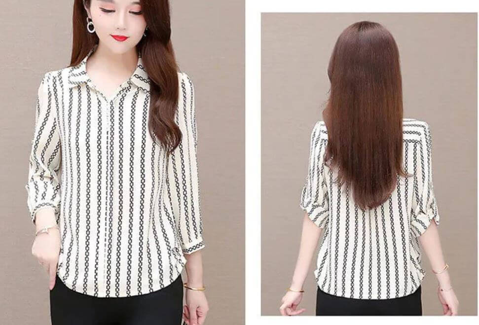 Stilvolle Damen Chiffon Bluse mit Knöpfen & Umschlagkragen – Fenya