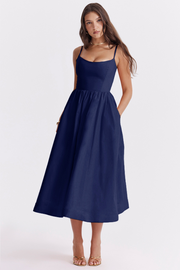 Sommerfeld | Elegantes Korsett Sommer Midi Kleid – Marineblau