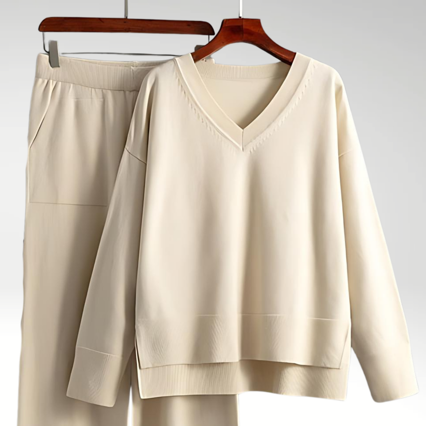 Zweiteiliges Loungewear-Set | V-Ausschnitt & Weite Hose | Bequemer Chic