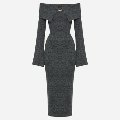 Schulterfreies Strickkleid | Figurbetont | Eleganter Häkchenverschluss