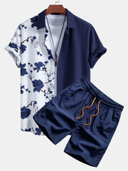 Hemd mit floralem Patchwork-Print und Shorts zum Schwimmen – Marineblau