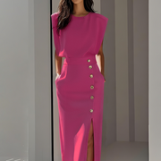 Midi-Kleid für Damen mit Seitenschlitz – Knallpink