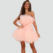Trägerloses Tüllkleid mit mehrlagigem Rock - Arvani – Rosa
