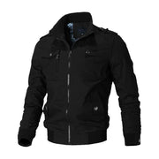 Herren Canvas-Bomberjacke mit Rippbündchen und Brusttaschen – Schwarz