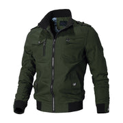 Herren Canvas-Bomberjacke mit Rippbündchen und Brusttaschen – Olivgrün