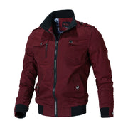 Herren Canvas-Bomberjacke mit Rippbündchen und Brusttaschen – Rot