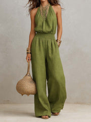 Elenie - Leichter Neckholder-Jumpsuit – Grün