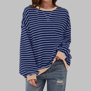 Adelia - Gestreiftes Soft-Touch-Langarm-Sweatshirt – Blau