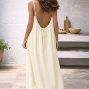 Sienna | Damen Trägerkleid Maxi Lang Leinen Sommer Strandkleid – Creme