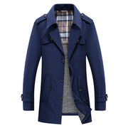 Herren Trenchcoat mit gesteppter Thermofütterung und kariertem Innenfutter – Dunkelblau