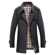 Herren Trenchcoat mit kariertem Innenfutter und Schulterklappen – Schwarz