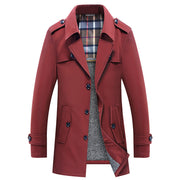 Herren Trenchcoat mit gesteppter Thermofütterung und kariertem Innenfutter – Weinrot