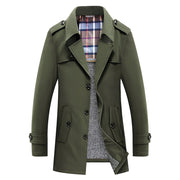 Herren Trenchcoat mit gesteppter Thermofütterung und kariertem Innenfutter – Tarngrün