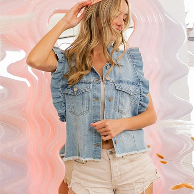 Ärmellose Rüschenjacke | Modischer Schnitt & Fransen-Detail | Perfekt für trendige Outfits