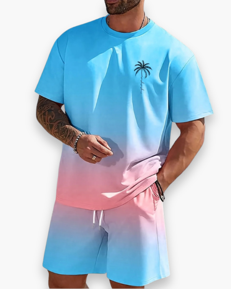 Herren Sommer Set mit Farbverlauf | T-Shirt & Shorts im Lässigen Strandlook
