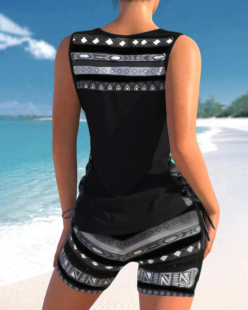 Trendige Bademode mit V-Ausschnitt & geometrischem Muster – Tankini-Set Madonna