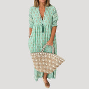 Boho-Midi-Kleid für Damen mit Taschen – Grün