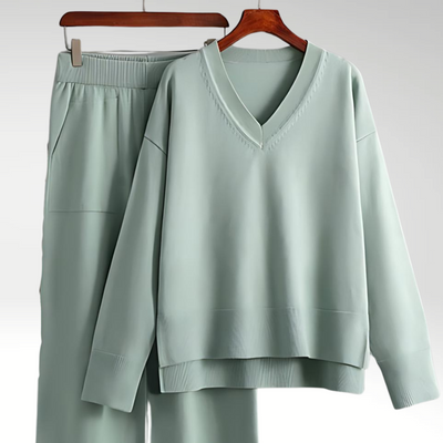 Zweiteiliges Loungewear-Set | V-Ausschnitt & Weite Hose | Bequemer Chic