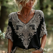 Henrietta - Vintage-Bluse mit Häkel-Details – Schwarz
