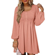 Rosa | Damen Minikleid Smok-Oberteil Eckiger Ausschnitt Langarm – Hellrosa