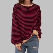 Adelia - Gestreiftes Soft-Touch-Langarm-Sweatshirt – Burgunder