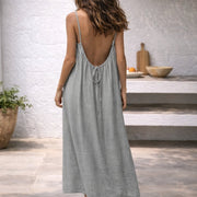 Sienna | Damen Trägerkleid Maxi Lang Leinen Sommer Strandkleid – Hellgrau