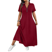 Primelle - Softtouch-Maxikleid mit Reißverschlusskragen – Kastanienrot
