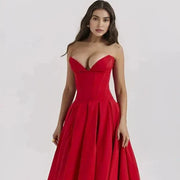 Trägerloses Korsett-Midi-Kleid für Damen – Rot Laarni
