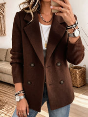 Adalene - Doppelreihiger Blazer mit Strickärmeln – Dunkelbraun