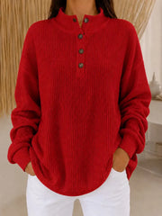 Belliora - Strukturstrick-Pullover mit Henley-Ausschnitt – Rot