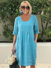 Bridget | Locker sitzendes Kleid mit Taschen – Blau