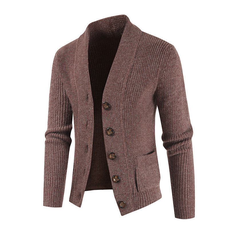 Arlen | Herrenstrickjacke mit breitem Besatz und Knopfleiste