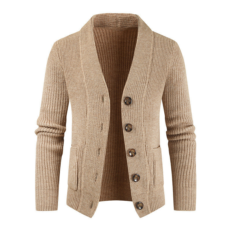 Arlen | Herrenstrickjacke mit breitem Besatz und Knopfleiste