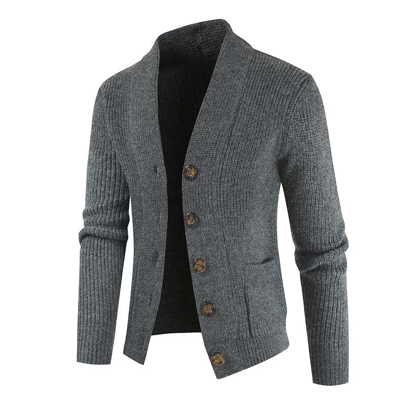 Arlen | Herrenstrickjacke mit breitem Besatz und Knopfleiste