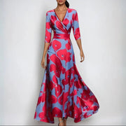 Sanne™ - Bequeme Kleid mit Dreiviertelärmeln – Rot / Blau