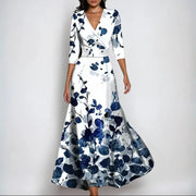 Sanne™ - Bequeme Kleid mit Dreiviertelärmeln – Blau / Weiß