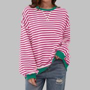 Viveca - Gestreiftes Langarm-Sweatshirt in Soft-Touch-Qualität – Rosenrot