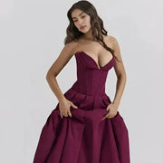 Trägerloses Korsett-Midi-Kleid für Damen – Wein Laarni