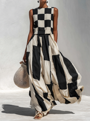 Solenna - Luftiges Leinen-Maxikleid – Schwarz und Beige