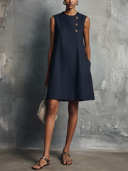 Canelie | Elegantes Business-Minikleid mit asymmetrischen Knöpfen – Blau