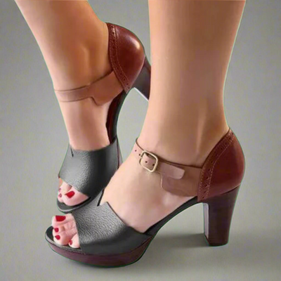 Katharina | Premium High-Heeled Sandalen im Koreanischen Stil mit Farbblock und Schnalle