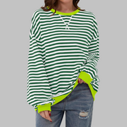 Adelia - Gestreiftes Soft-Touch-Langarm-Sweatshirt – Dunkelgrün