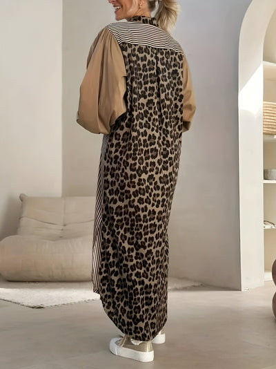 Arris | Stylisches Maxikleid mit Leopardenmuster & Streifen